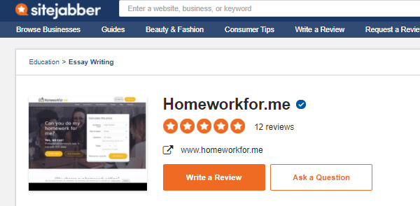 Homeworkfor.me review on SiteJabber