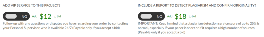 Adding vip services or plagiarism report to the order