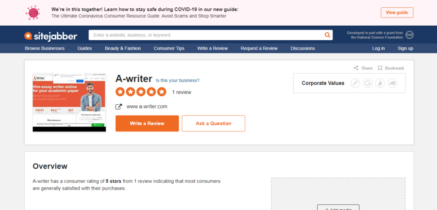 A-Writer reviews on SiteJabber