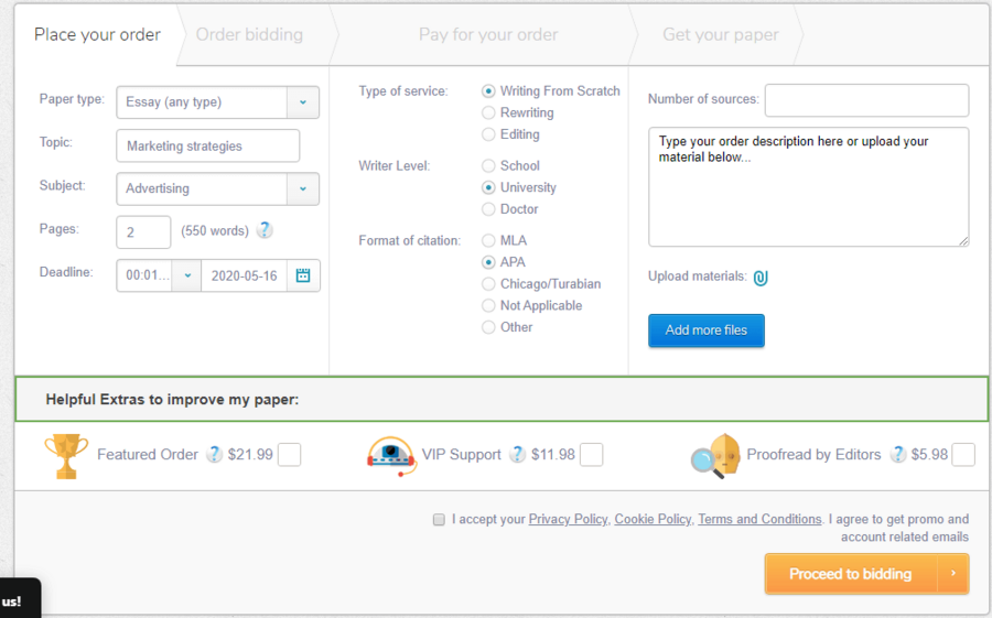 Choosing order details