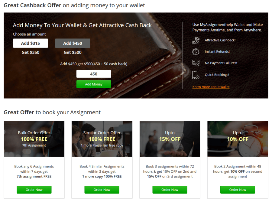 Cashback and book service's offers