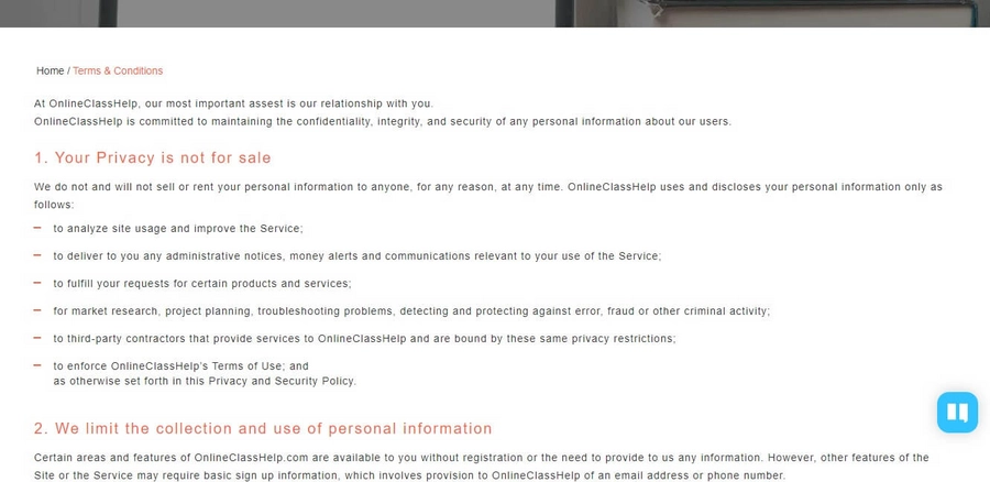Onlineclasshelp Terms and conditions 