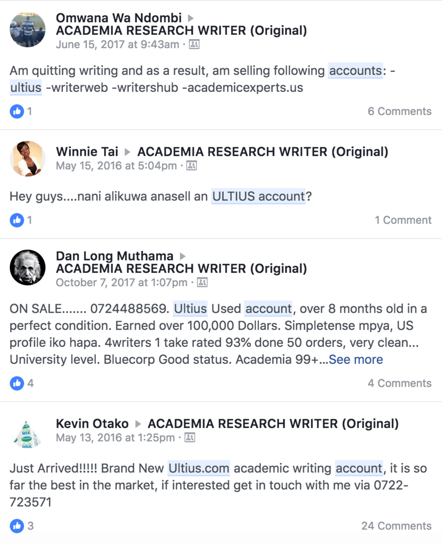 Ultius writers accounts on sales