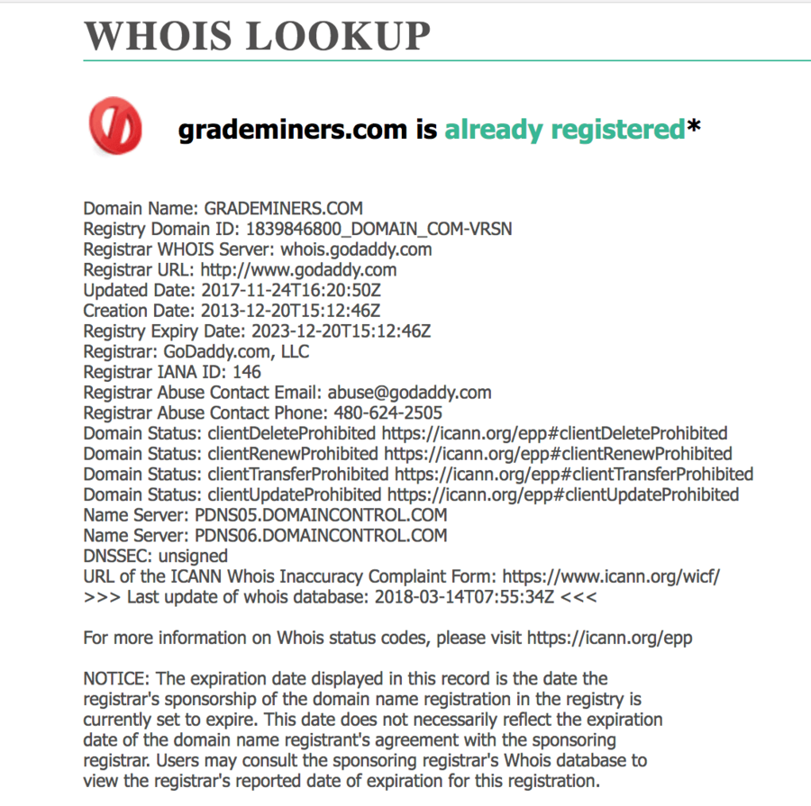 Grademiners website information