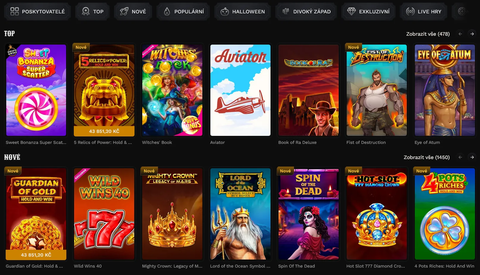 Herní nabídka Herní nabídka