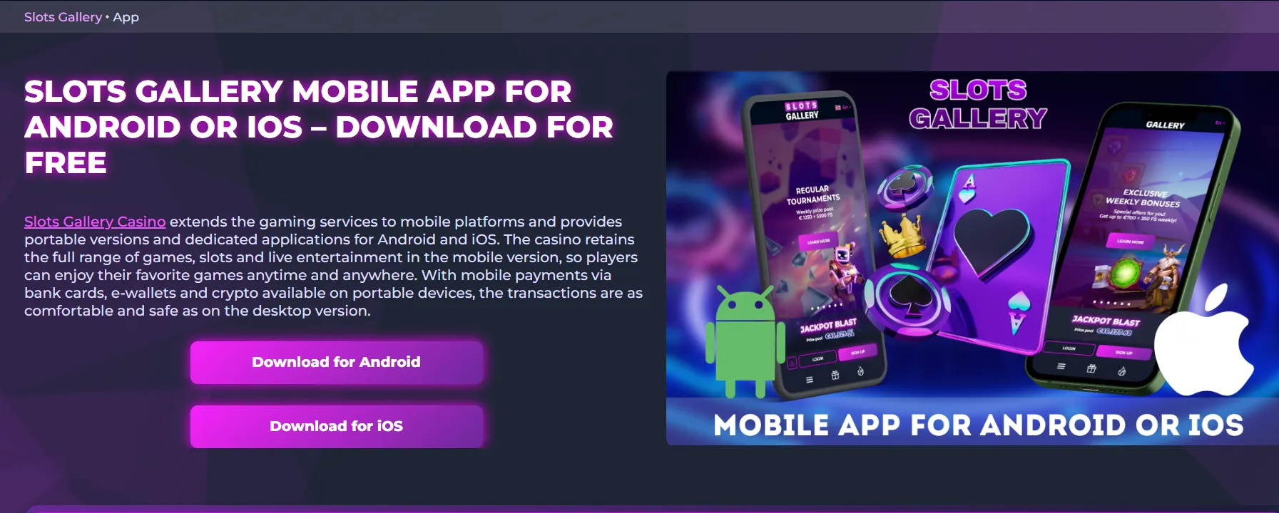 Slots Gallery casino mobile e app Slots Gallery casino mobile e app