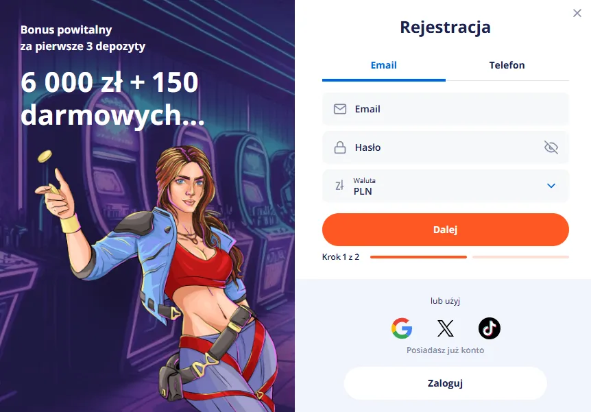 Rejestracja konta w V.Vegas Casino