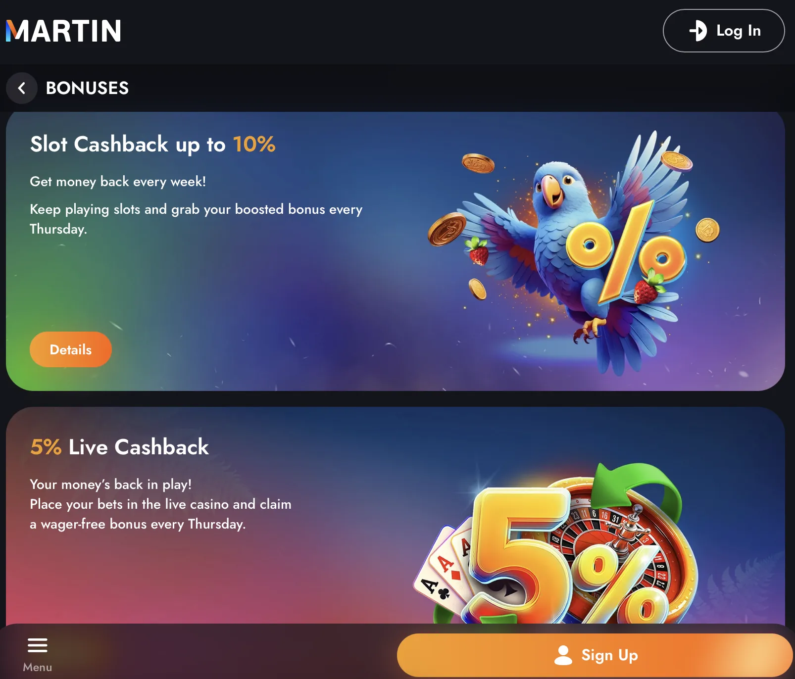 Martin Казино Бонуси и Промоции