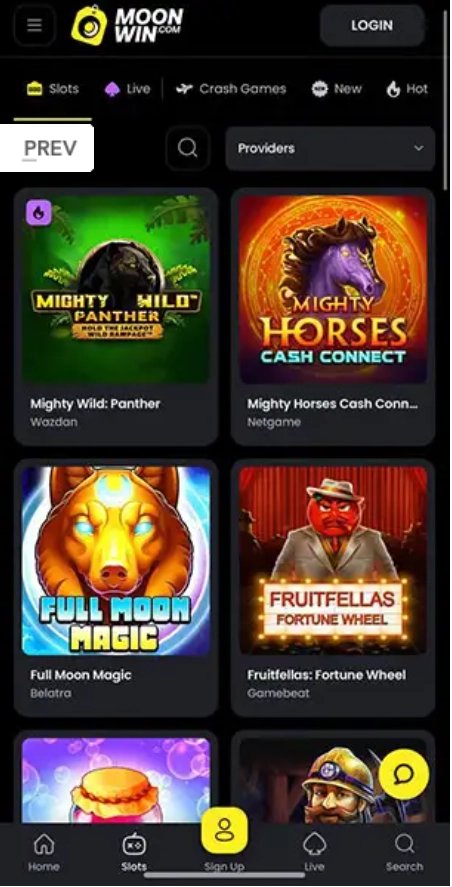 MoonWin mobiles Casino und App