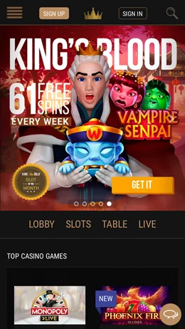 King Billy Casino mobile App