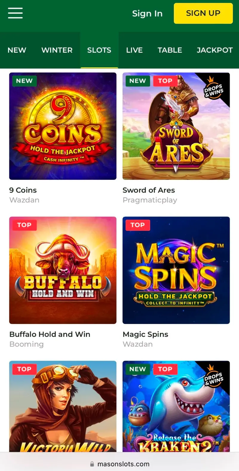 Mason Slots Mobile Casino und App