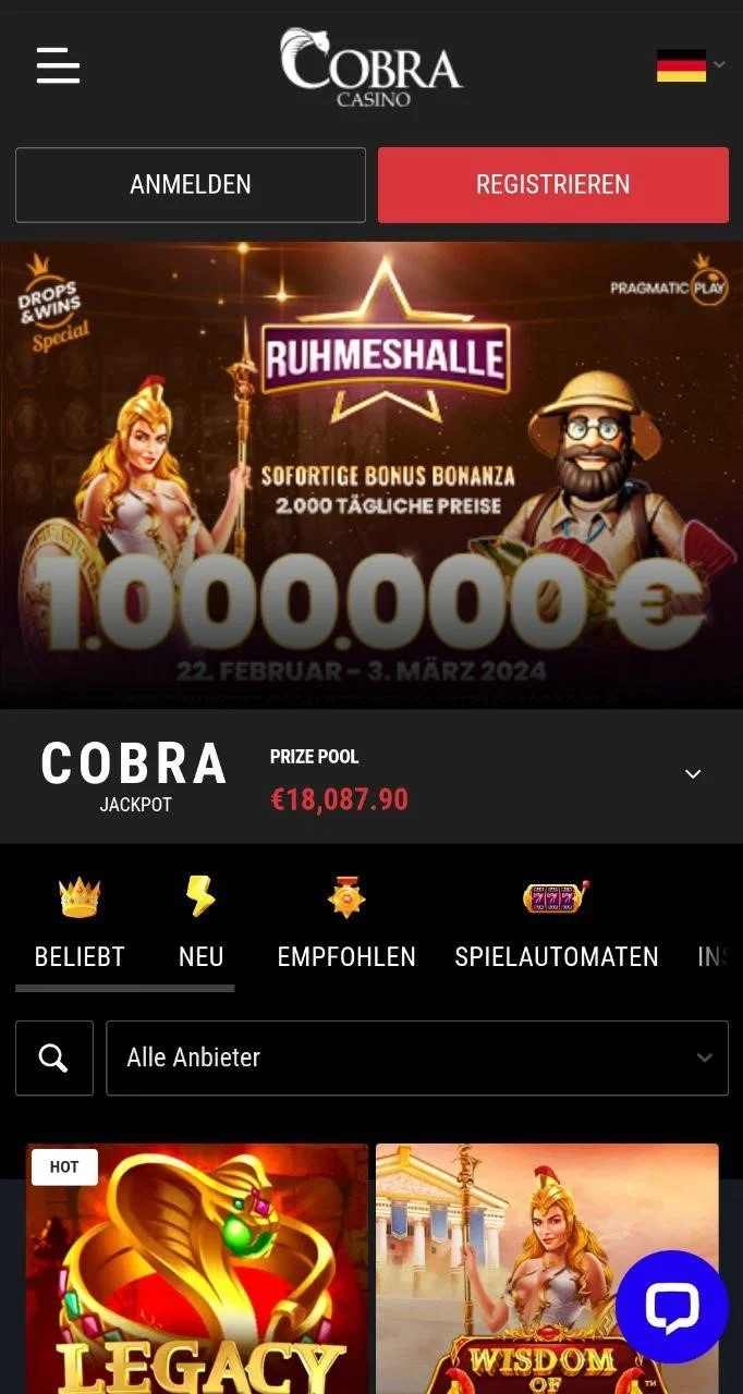 Cobra Casino Mobile Casino und App