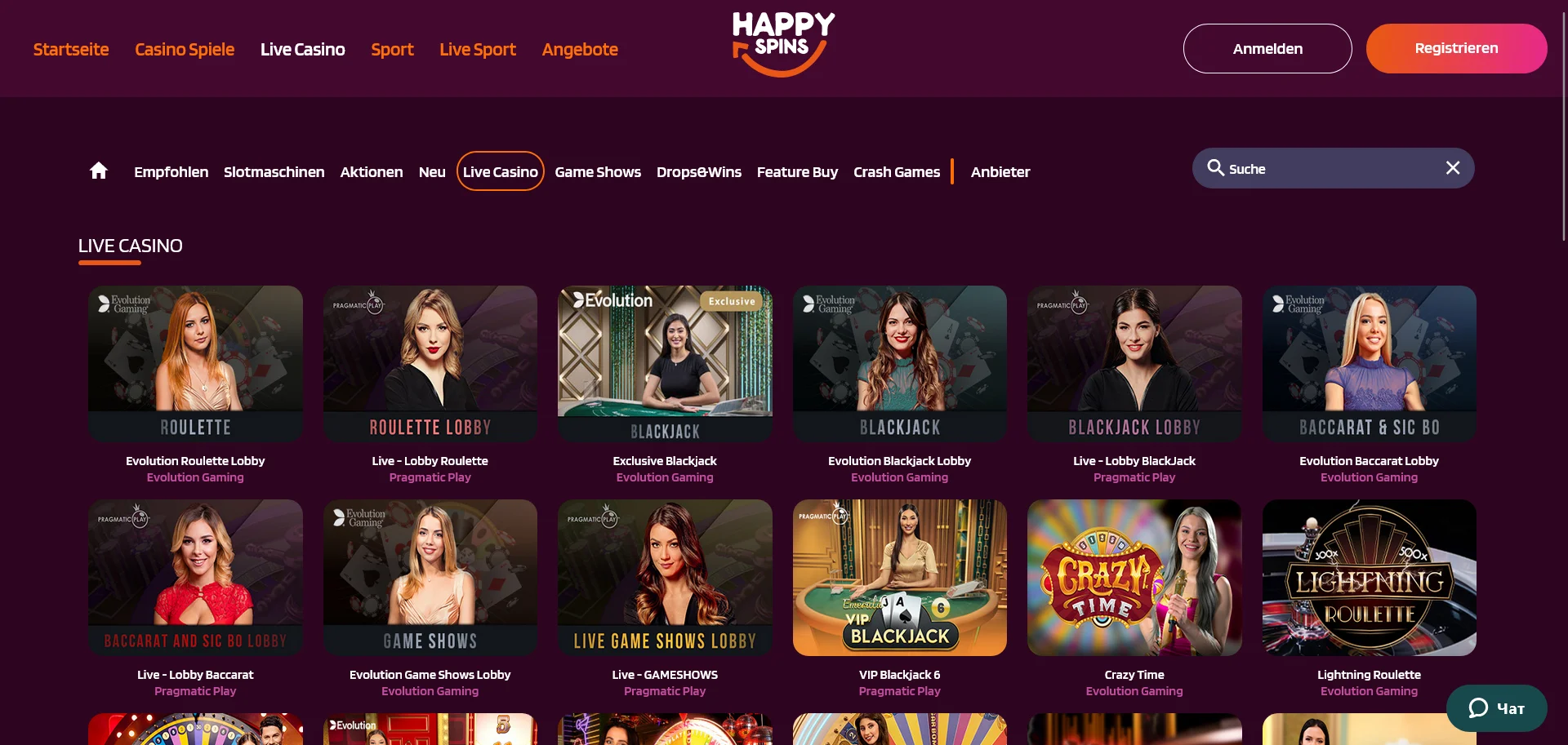 Spielangebot im Happy Spins Casino Online