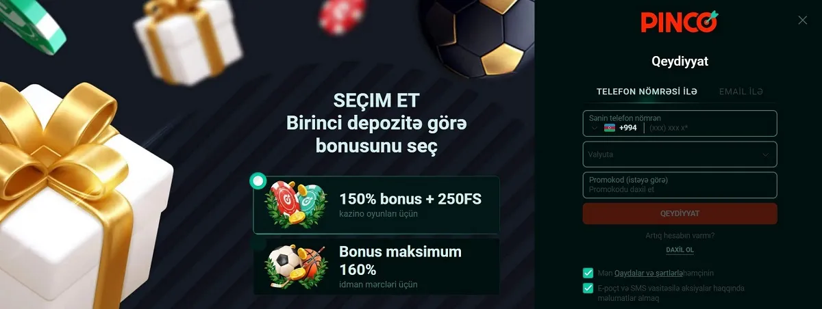 Pinco Casino Bonusları və Promosiyalar 