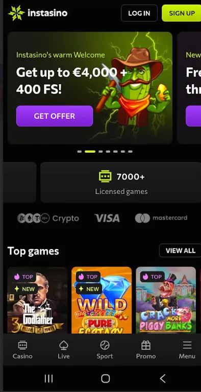Instasino mobiel en app Instasino mobiel en app