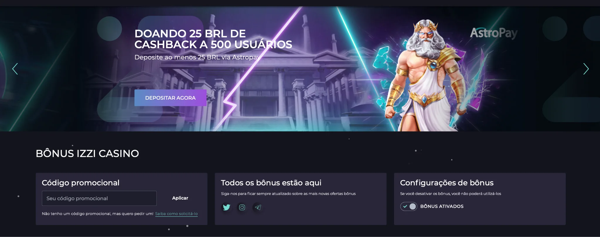 Bônus e promoções