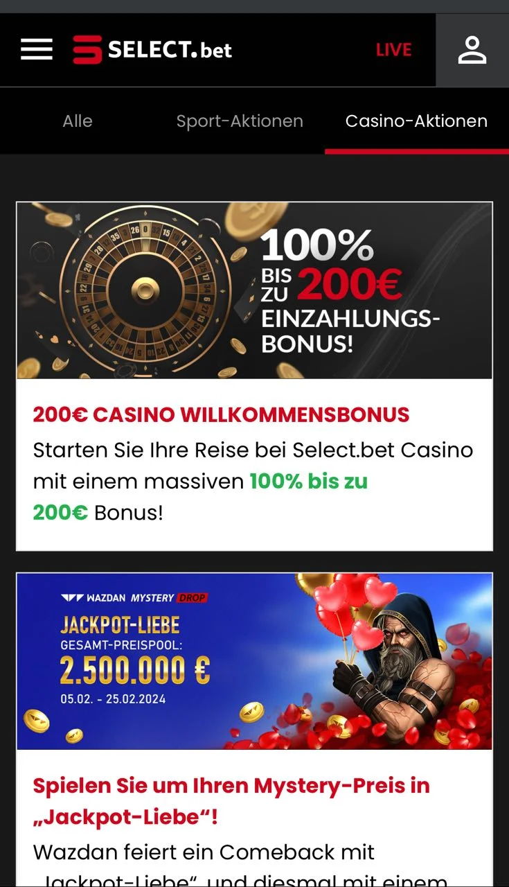 SELECT.bet mobile Casino und App