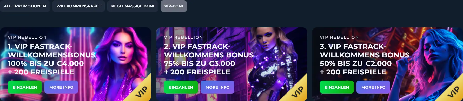 Boni und Aktionen von Rebellion Casino