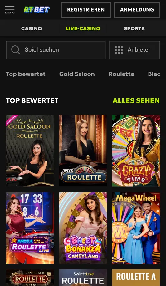 RTbet mobile Casino und App
