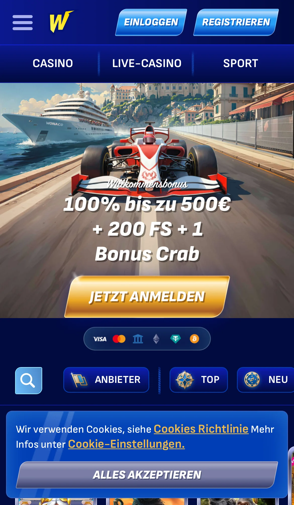 Wonaco Casino mobile und App