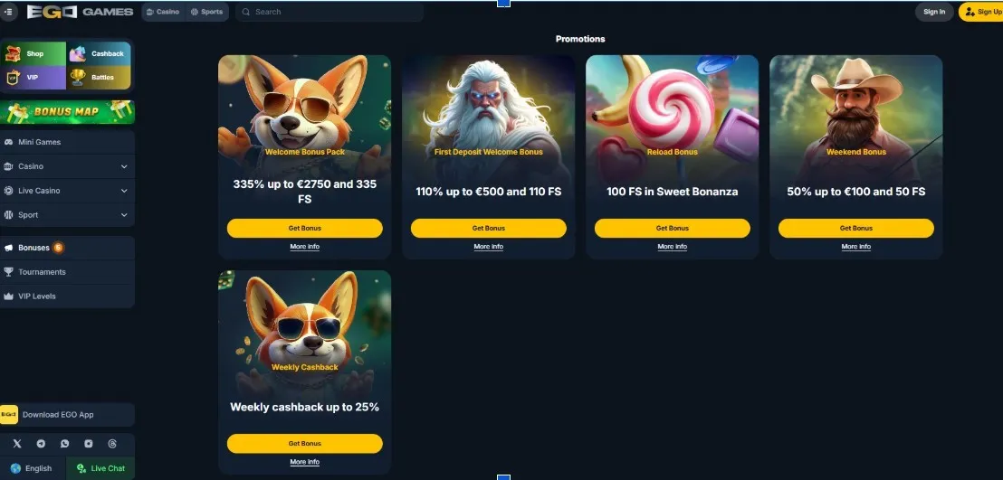 Μπόνους και Προσφορές στο EgoGames Casino Μπόνους και Προσφορές στο EgoGames Casino