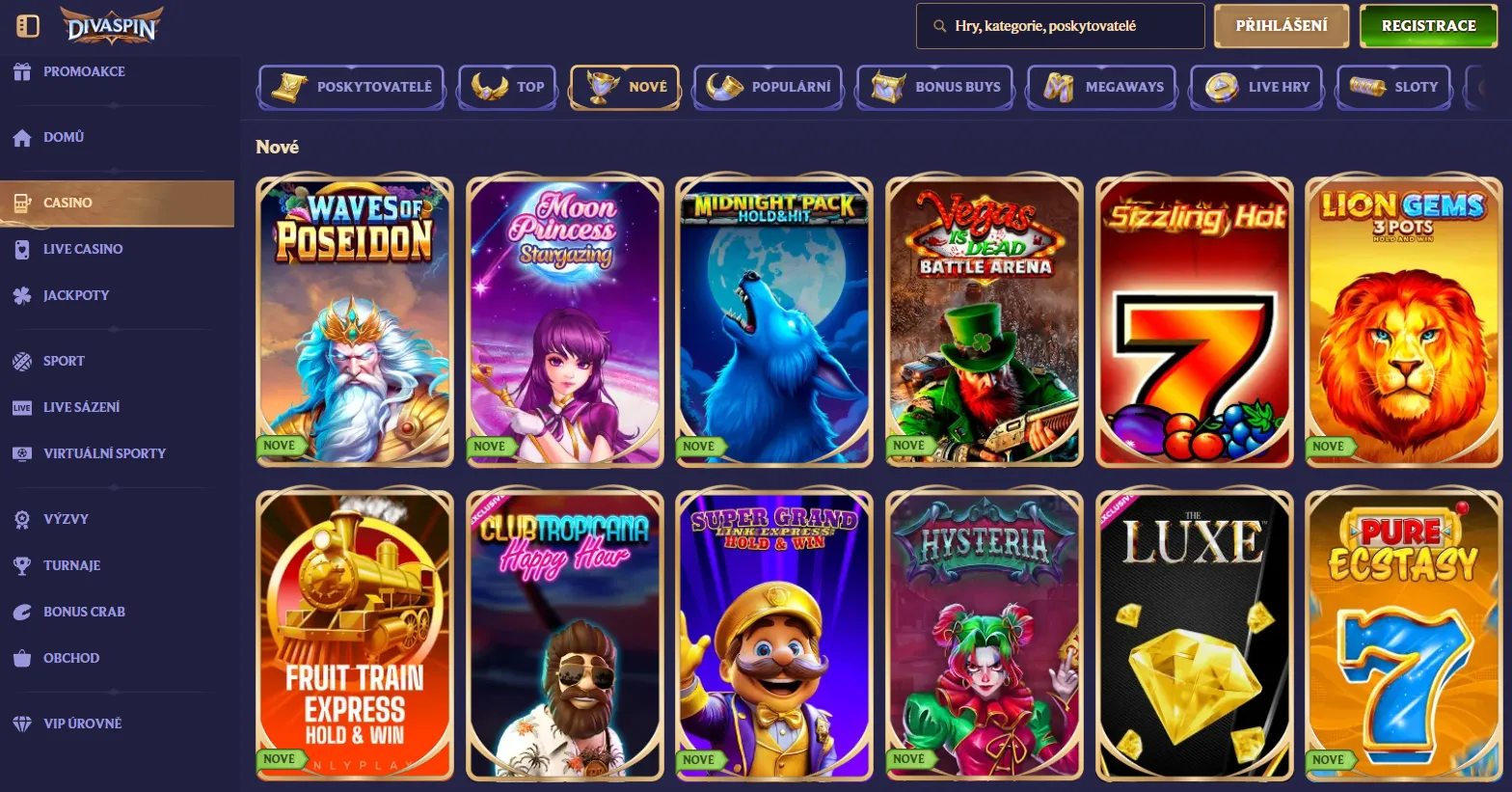 Diva Spin výběr herního katalogu