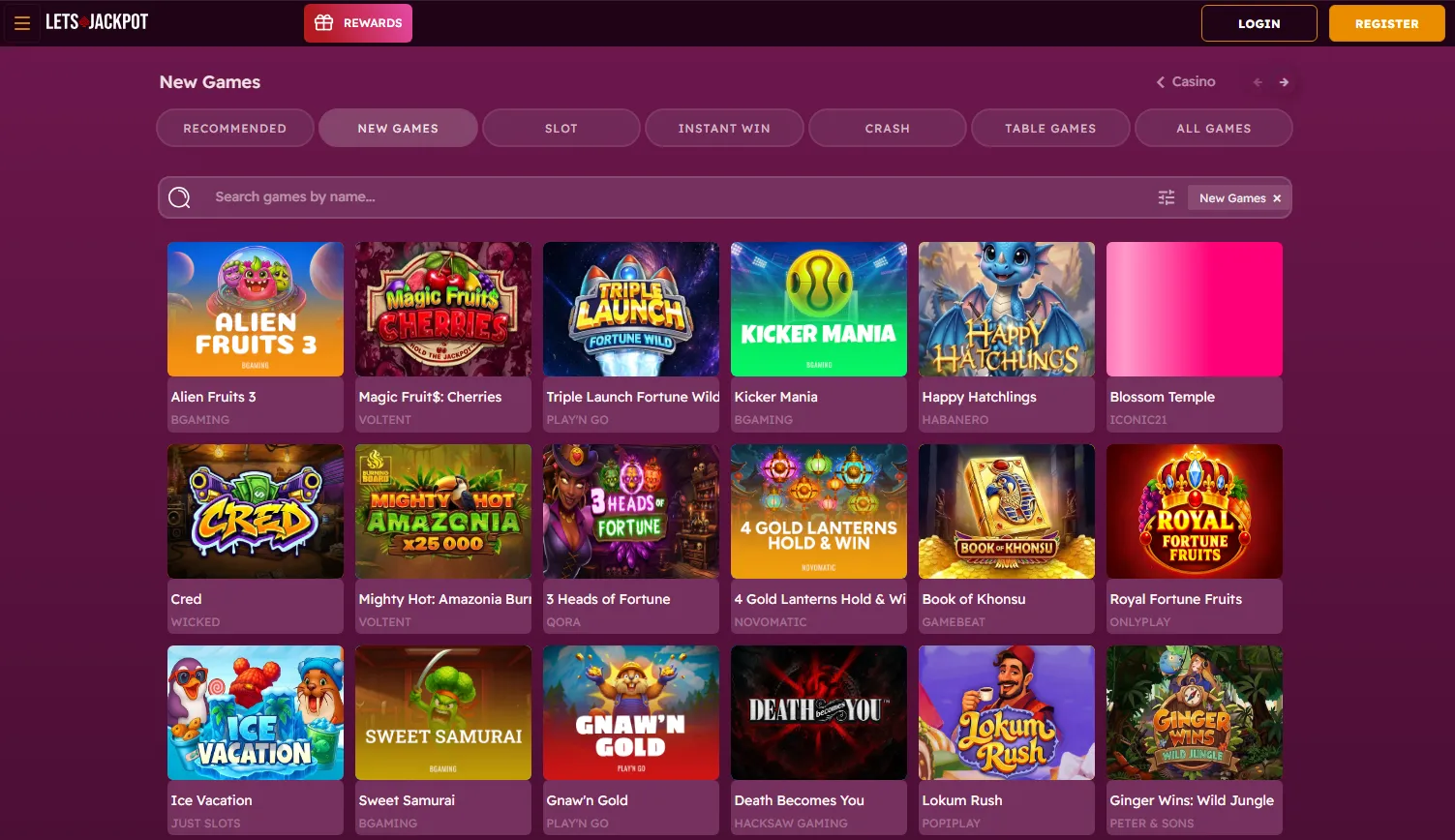 Lets Jackpot výběr herního katalogu Lets Jackpot výběr herního katalogu