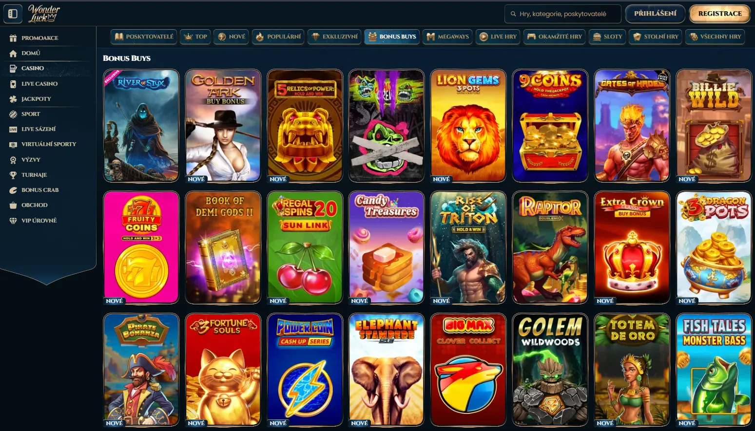 Wonder Luck výběr herního katalogu Wonder Luck výběr herního katalogu