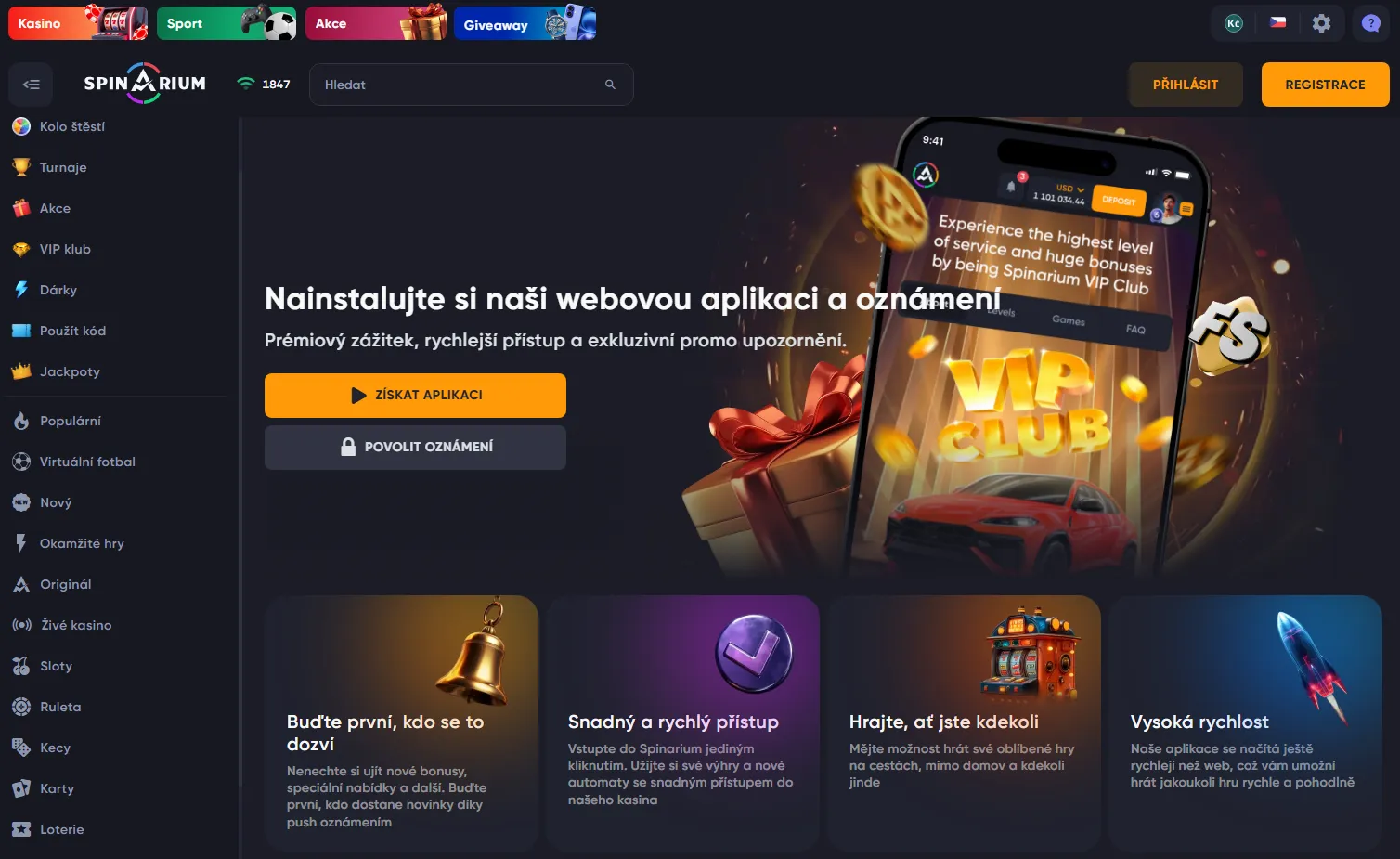 Spinarium mobiln&iacute; kasino a aplikace&nbsp;