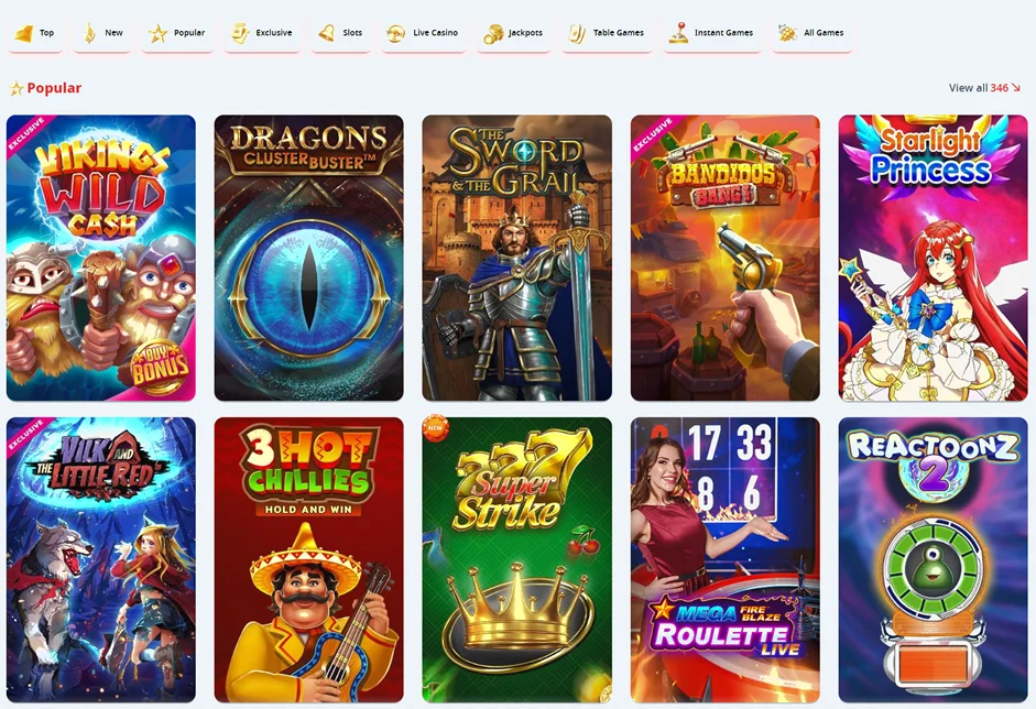 Infinity casino výběr her