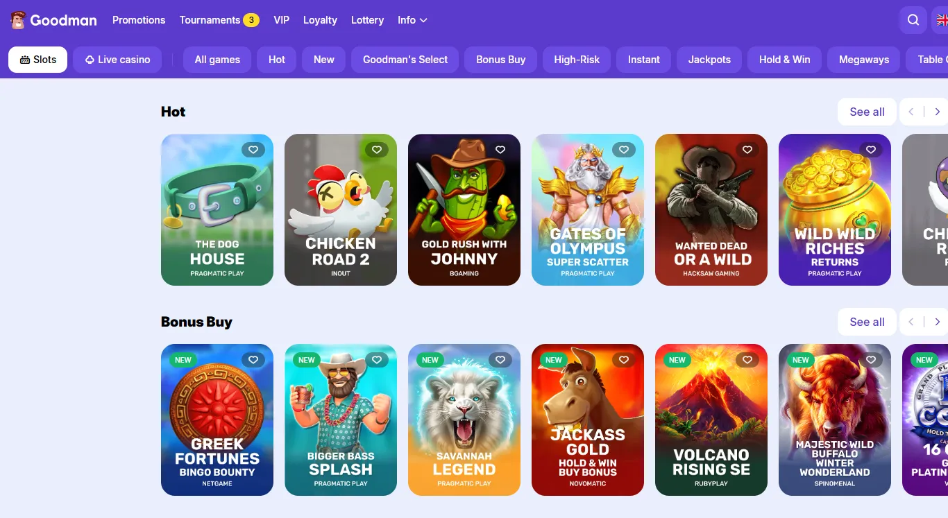 Популярные игры и онлайн слоты в казино Goodman