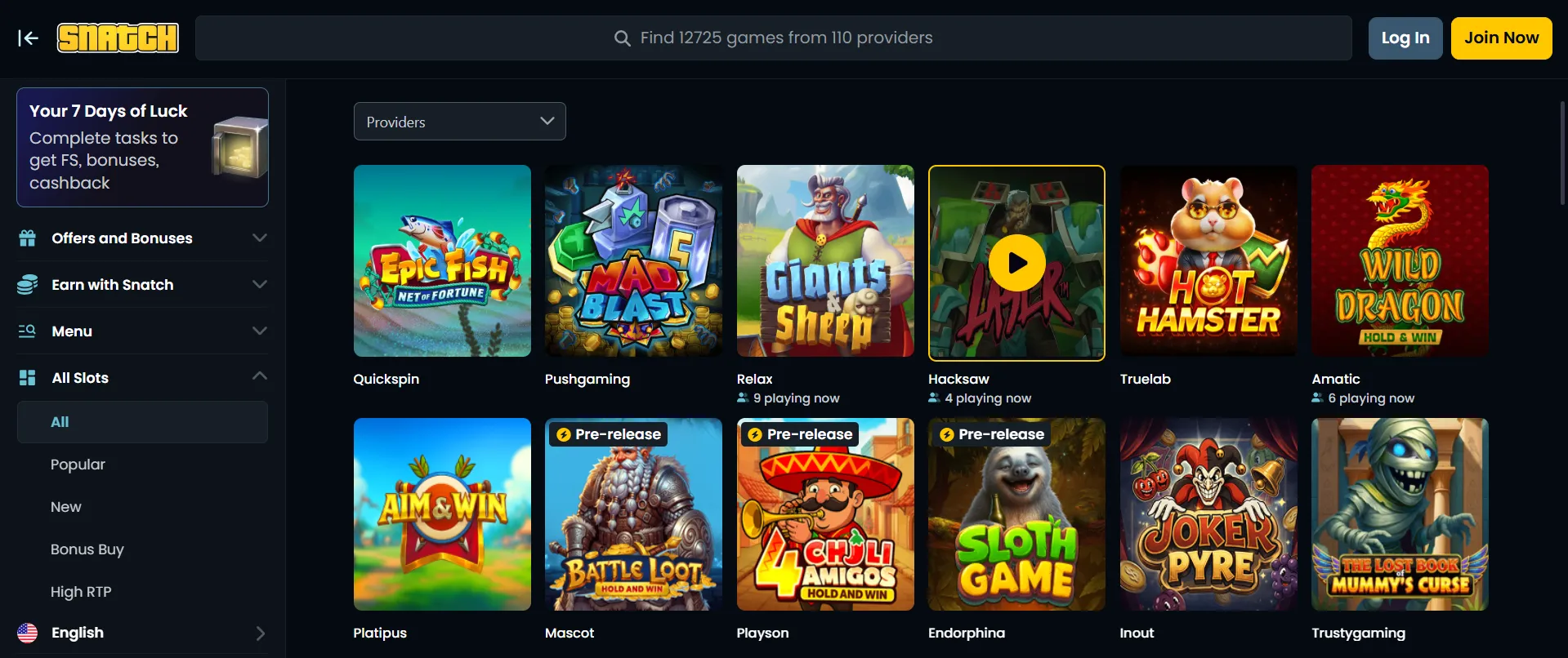 Snatch online casino