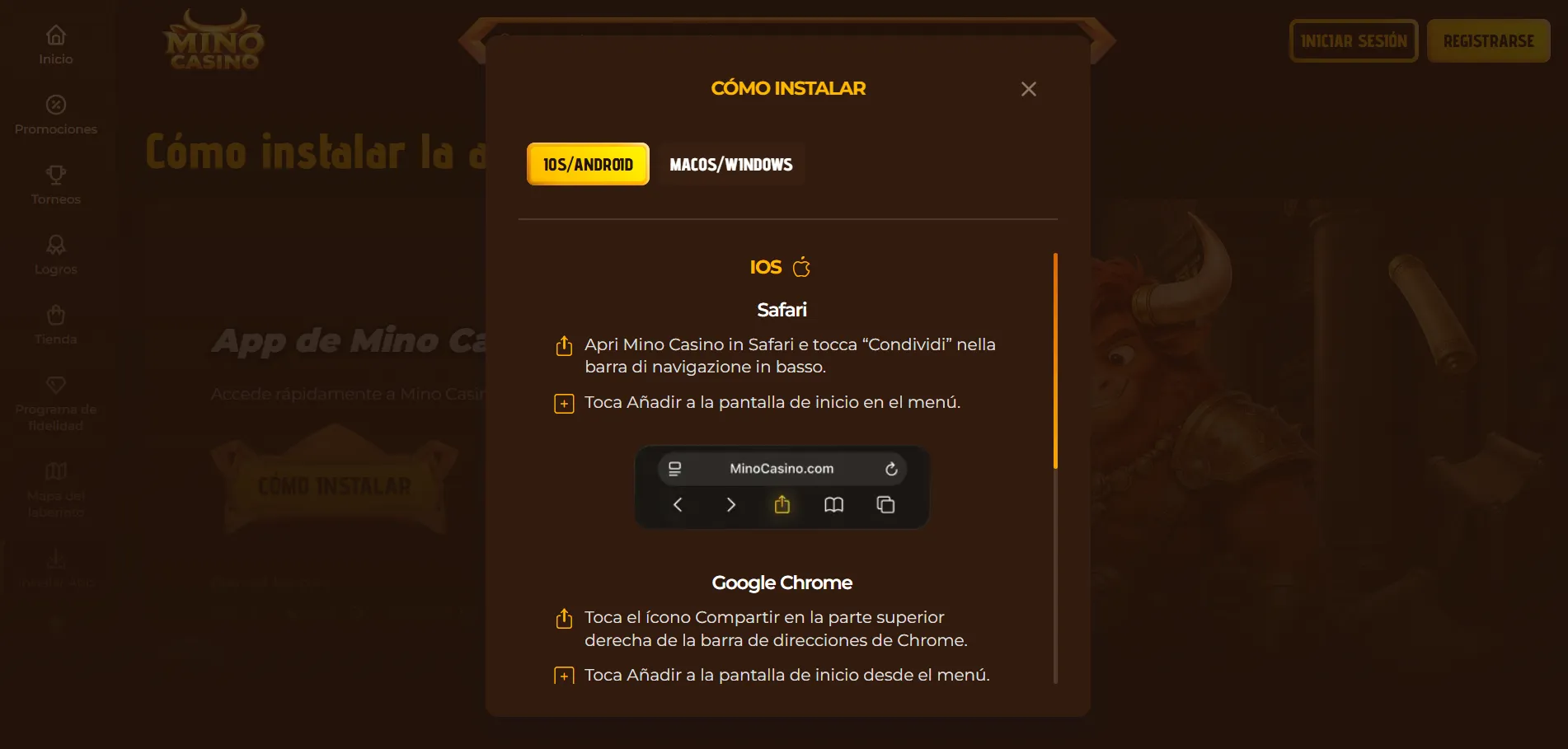 Mino casino m&oacute;vil y app