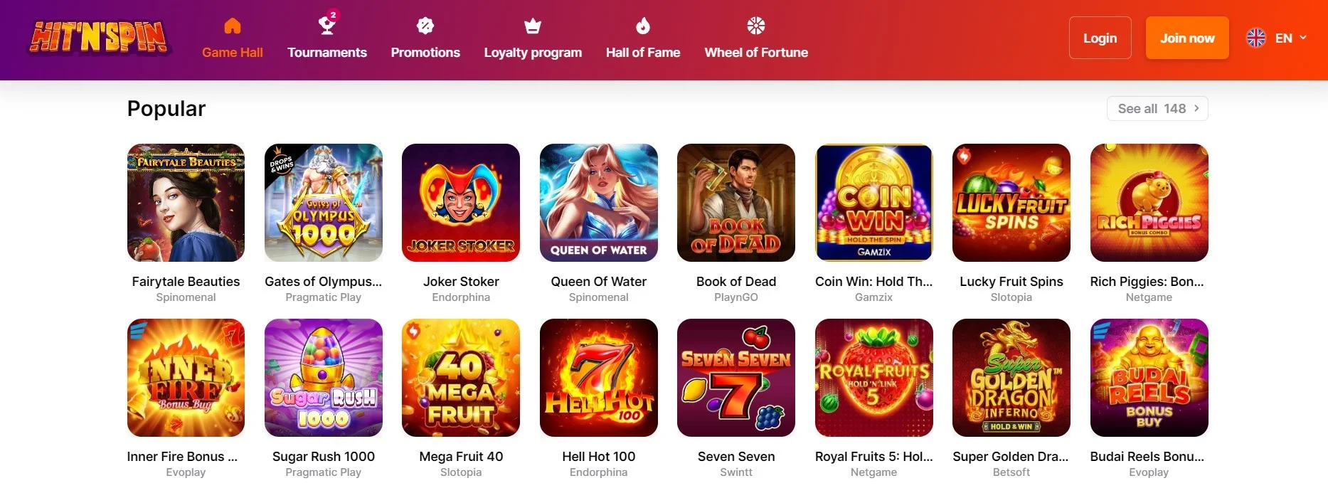 Στιγμιότυπο Hit'N'Spin Casino