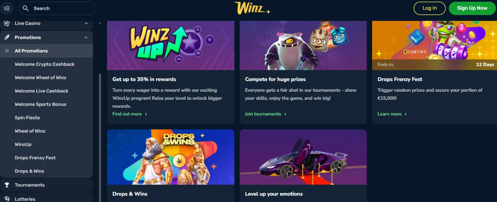 Προσφορές και μπόνους Winz.io Casino