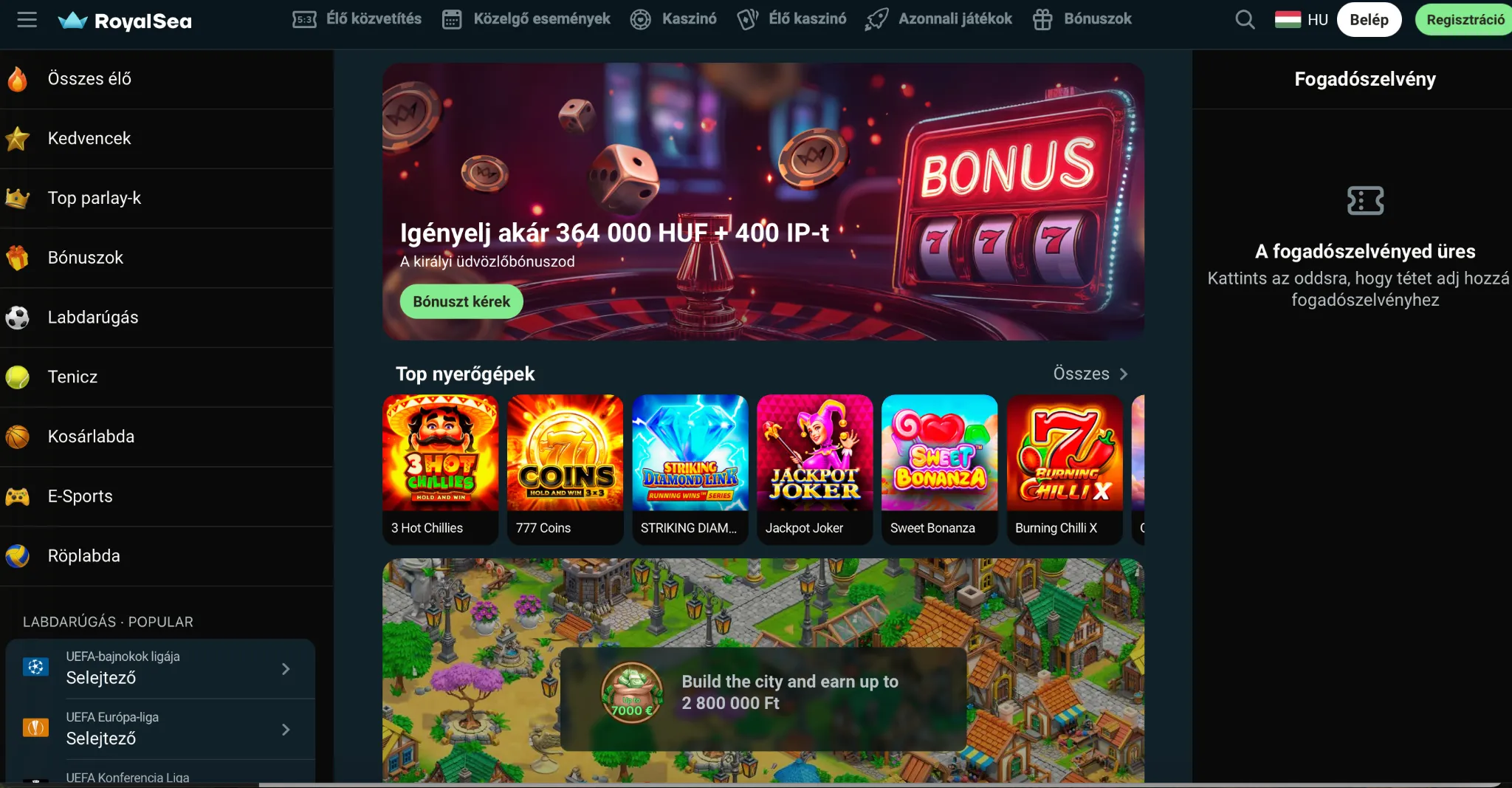 A RoyalSea Kaszinó Játékok Választéka A RoyalSea Kaszinó Játékok Választéka