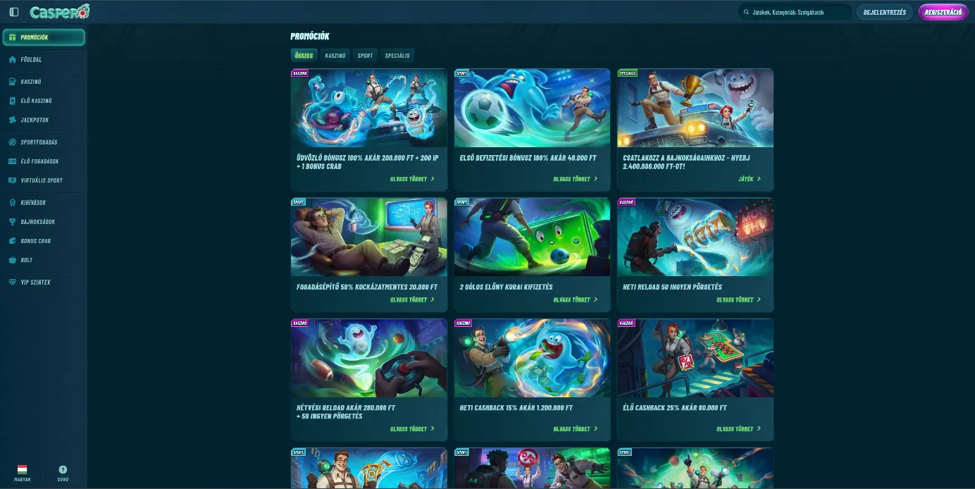 Caspero Kaszin&oacute; b&oacute;nuszok &eacute;s prom&oacute;ci&oacute;k