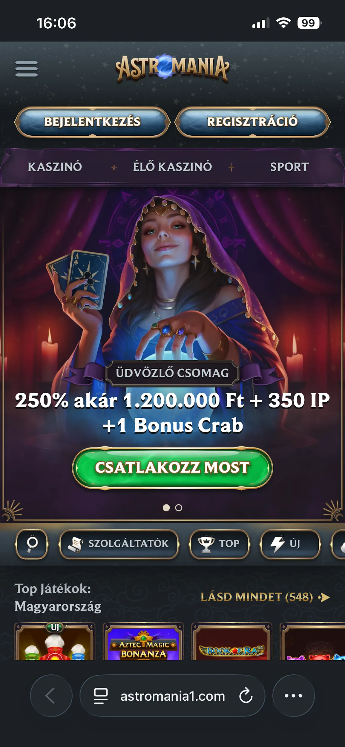 Az Astromania Kaszin&oacute; mobilon