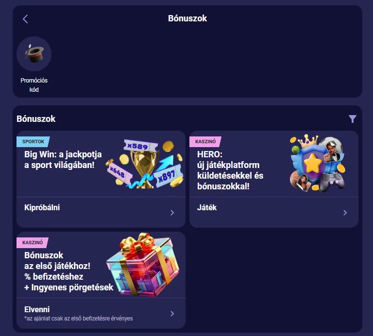 Bónuszok és promóciók