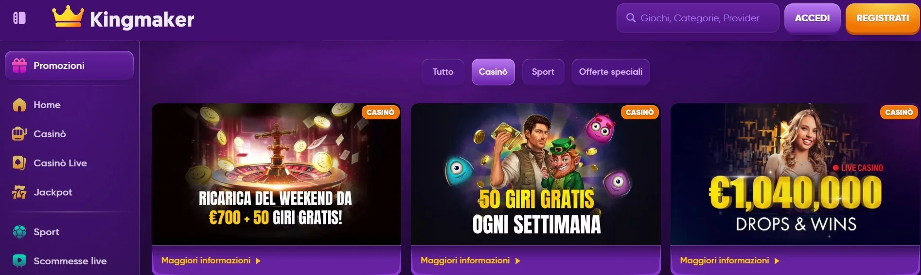 Kingmaker Casino Bonus e promozioni