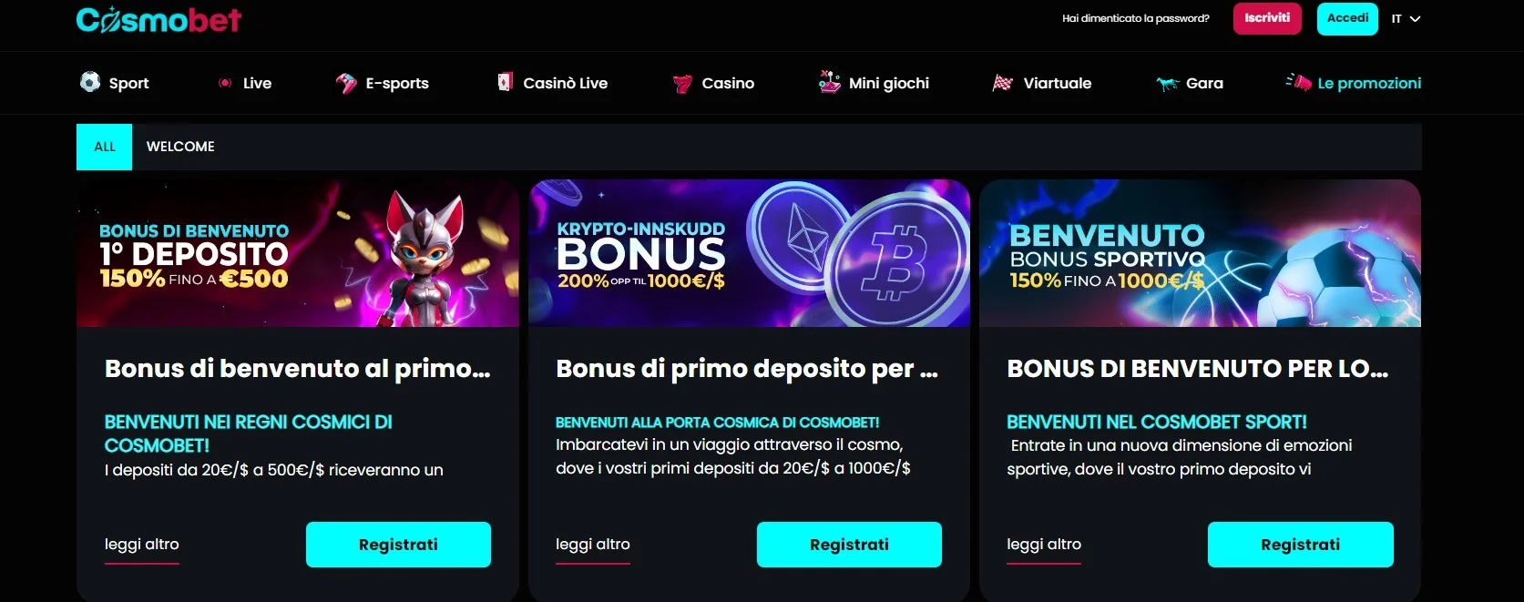 Cosmobet Casino Bonus e promozioni