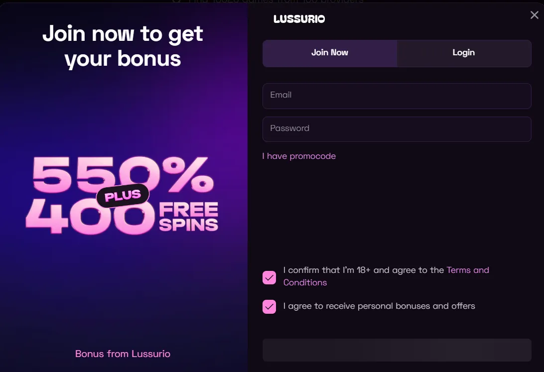Lussurio kazino registracija