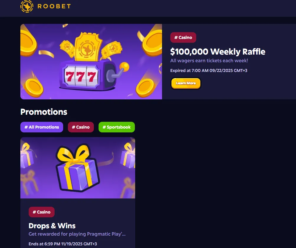Roobet premijos ir akcijos