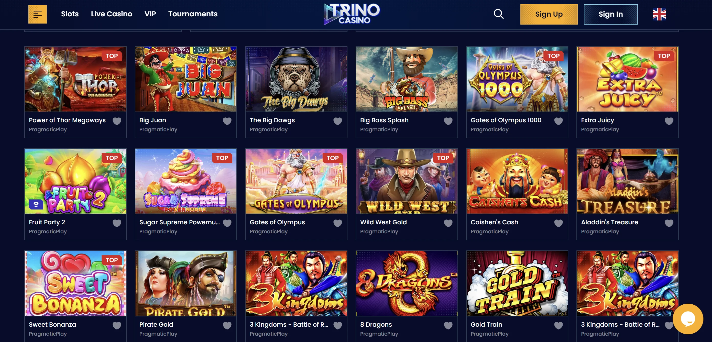 ekrano kopija Trino Casino