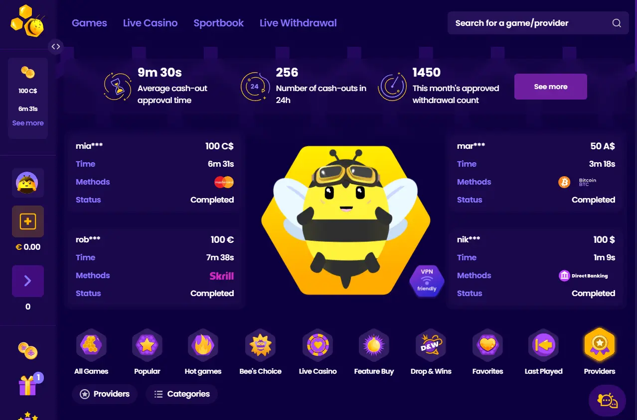 screenshot Wazbee Casino