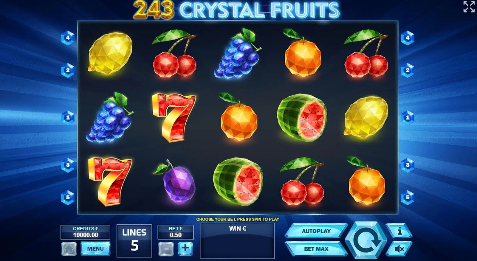 ekrano kopija 243 Crystal Fruits Lošimo automato