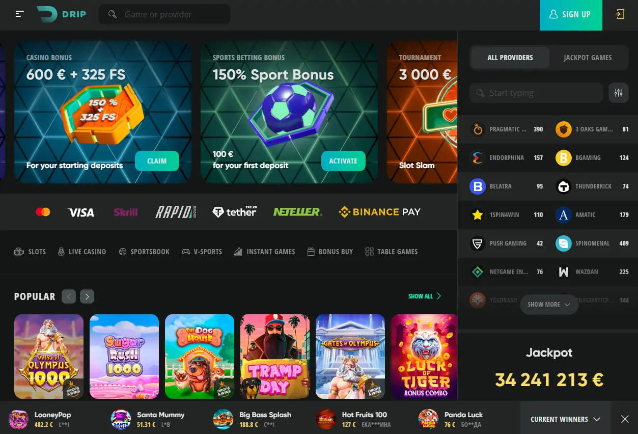 Drip Casino ekrānuzņēmums