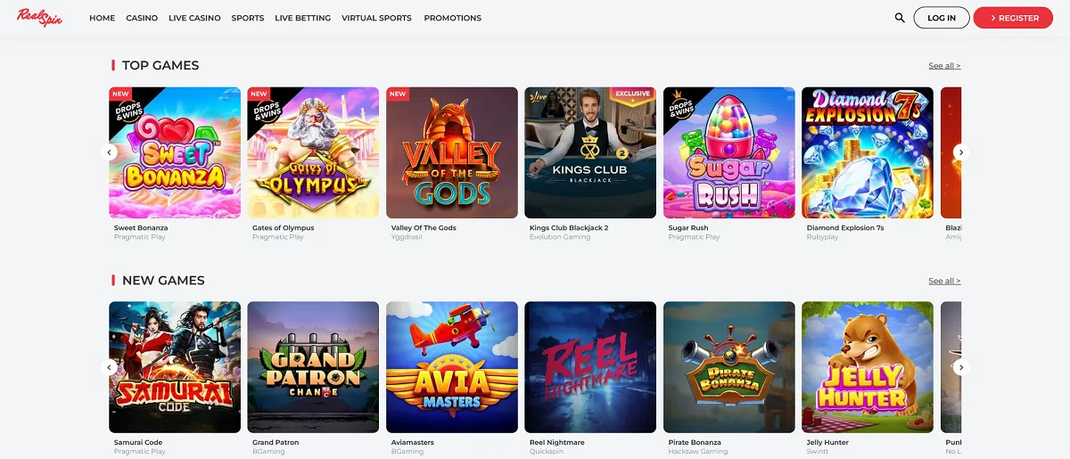 RealSpin Casino spēļu piedāvājums