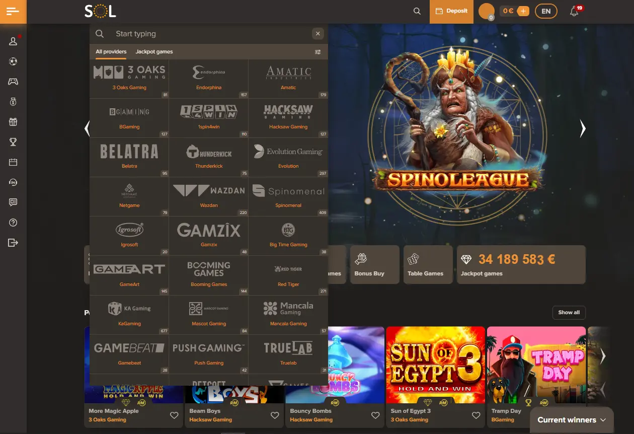 Sol Casino ekrānuzņēmums