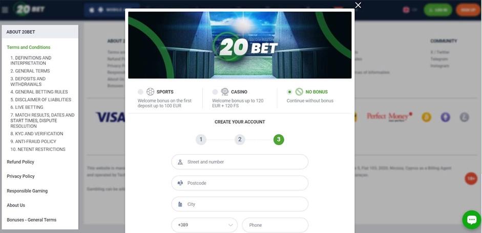 20Bet Casino бонус